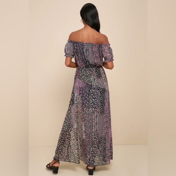 Lulus Neva Navy Blue Floral Print Off-the-Shoulder Maxi Dress - Picture 3 of 8